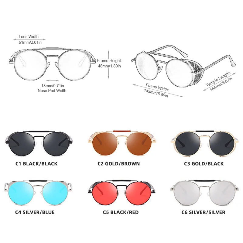 Vintage Retro Steampunk Round Metal Sunglasses