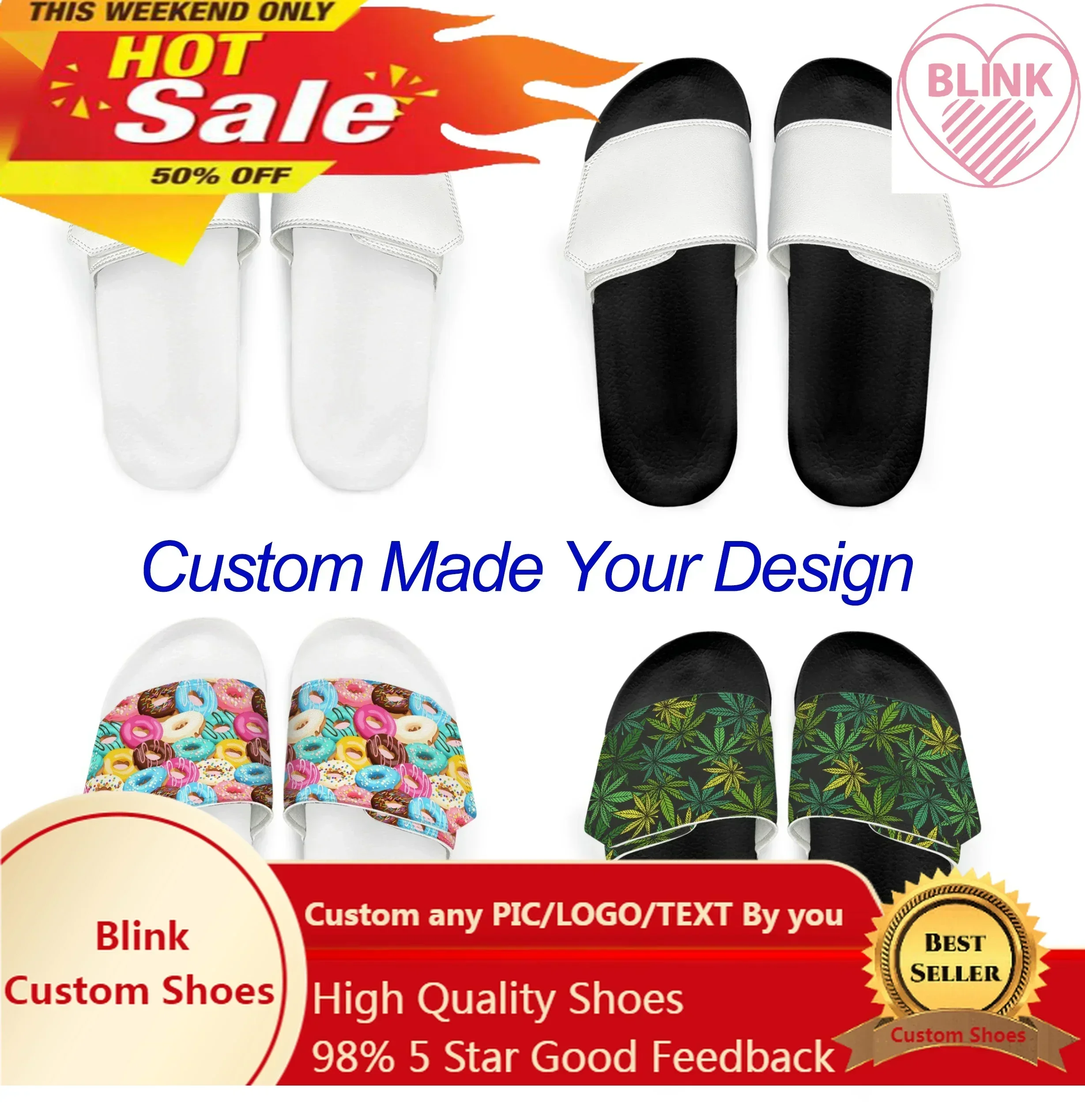 Custom Made Sublimation Print Fashion Magic Sticker Slippers Slides Sandals BZ53