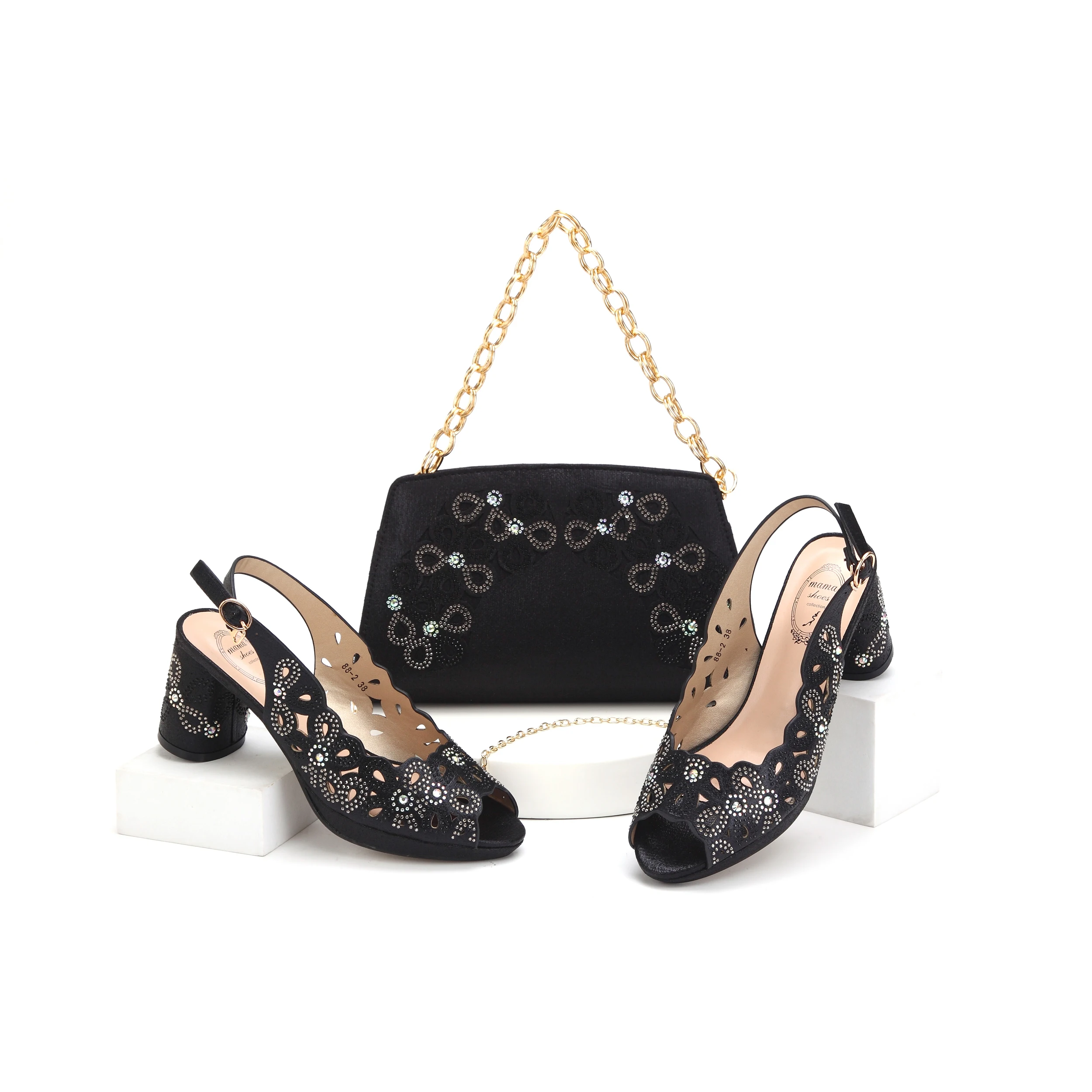 

MEOD Black Color Italian Shoe with Matching Bag Set Decorated with Rhinestone 2024 Italian Lady Matching Shoes and Bag Set !Ma-4