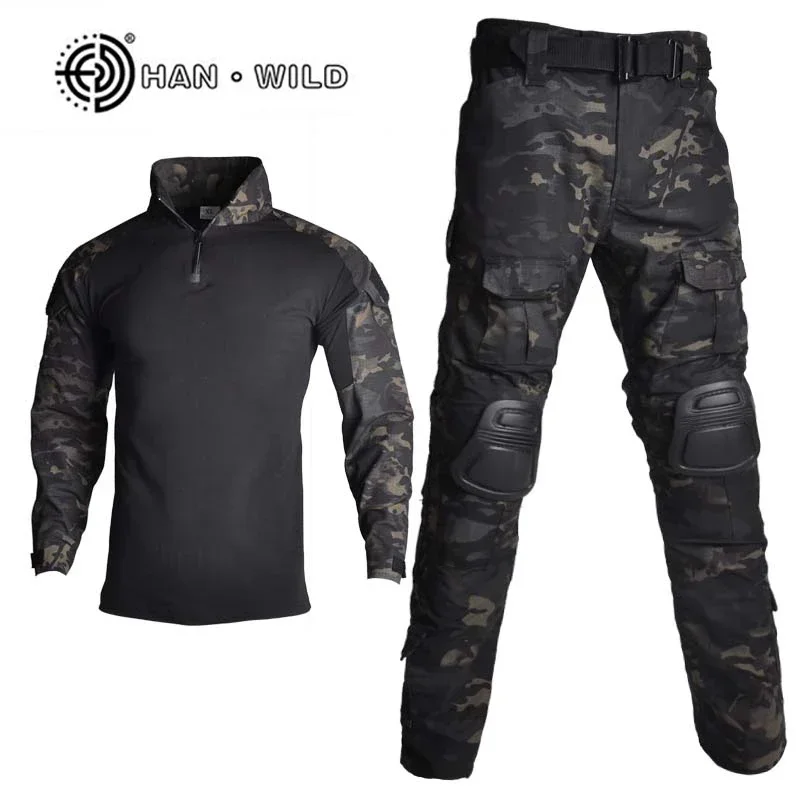 Tactical Suit Outdoor Airsoft Paintball Clothing Shooting Uniform Camouflage Shirts Cargo Pants Elbow/Knee Pads