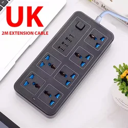 Universal Power Strip with USB - C Port and 2M Extension Cord - Black UK