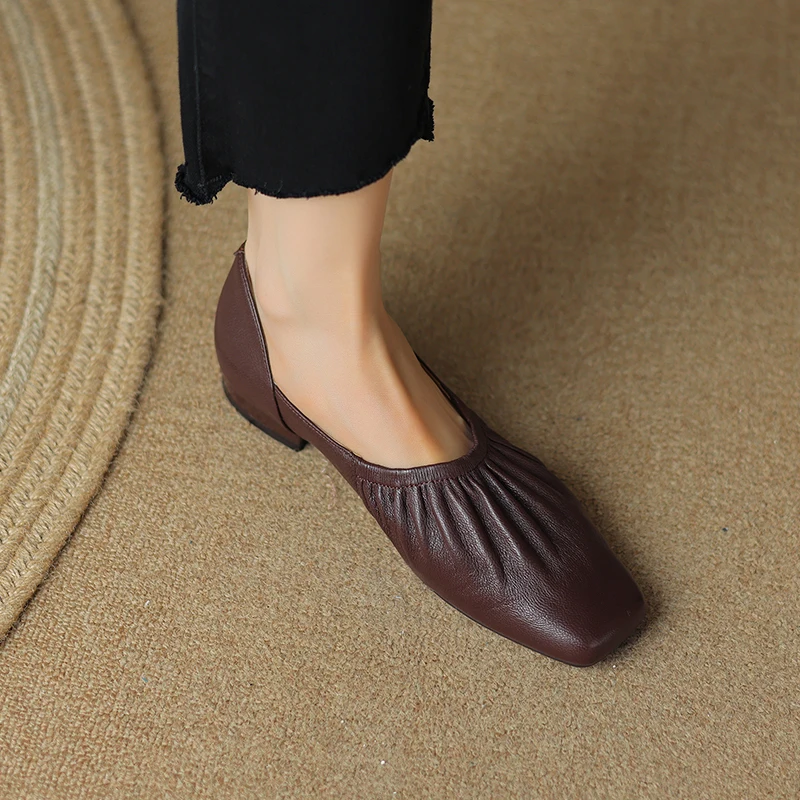 

Heihaian Single Shoe 2023 Summer New Retro Style Commuter Low Heel Shoes Pleated Design Square Head Single Shoe Women