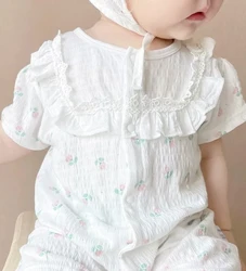 Girl baby short sleeved gauze jumpsuit summer thin style newborn baby summer clothing summer clothingLightweight and slim design