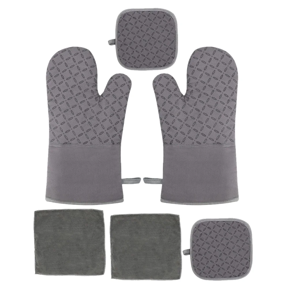 

Grill Kit Non-slip Silicone Gloves Thickened Mitts Protective Protection Anti-scalding Microwave Mat
