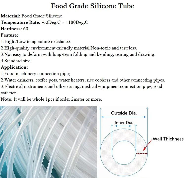 1M Peristaltic Pump Tube ID 0.8 1 1.6 2 2.4 3.2 4.8 6.4 7.9 9.6 mm Soft Silicone Hose Flexible Food Grade Nontoxic Transparent