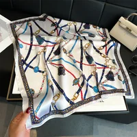 Luxury Chain Print Small Square Scarf Simulated Silk Thin Neck Scarf Fashion Sunscreen Headscarf For Women 70x70cm - Image 5