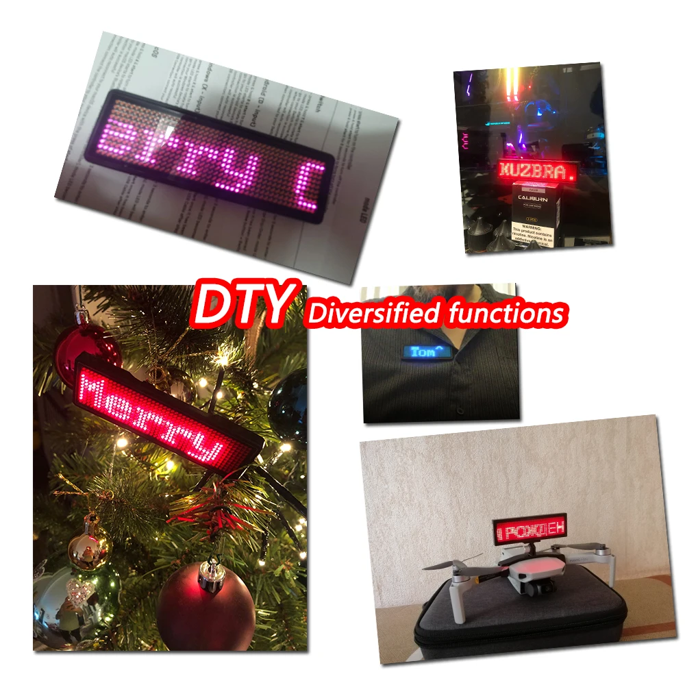 LED Display Board Rechargeable Bluetooth Digital DIY Programmable Scrolling Message Mini for Badge Insignia led display board