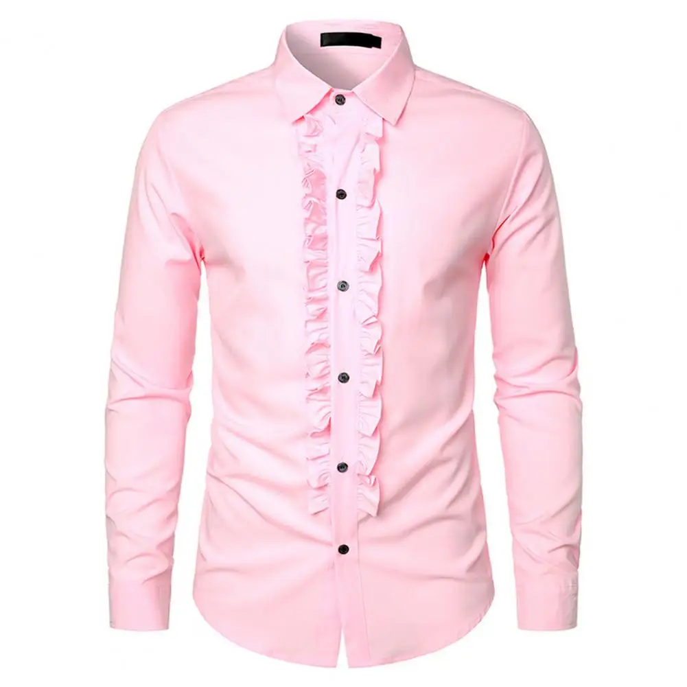 Gothic Glamor Shirt Retro Medieval Royal Style Men's Shirt with Ruffle Patchwork Lapel Collar Slim Fit Long Sleeve Formal Top