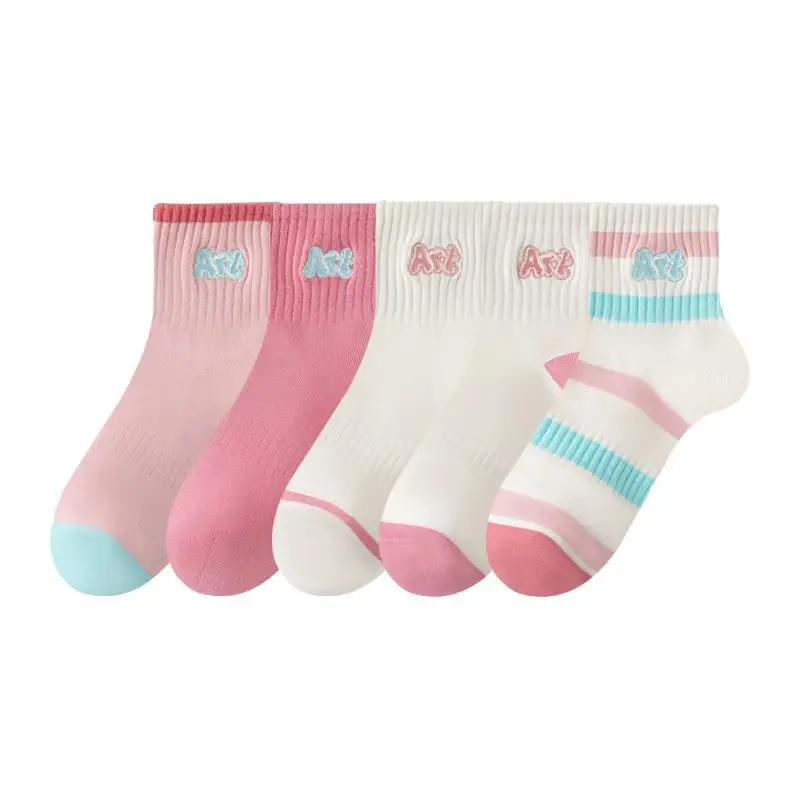 

Pink short tube women's socks network spring and autumn combed cotton socks sports deodorant and sweat absorption summer socks