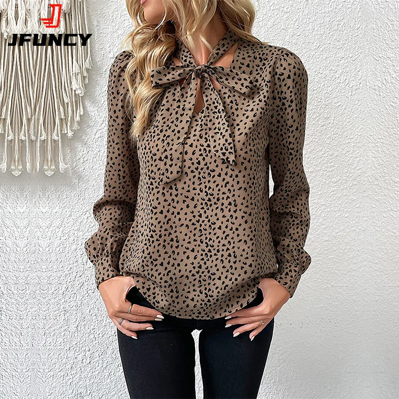 

JFUNCY Fashion Woman Blouse 2023 Summer Blouses Women Long Sleeve Top Women's Clothing Stylish Elegant Vintage Female Shirts