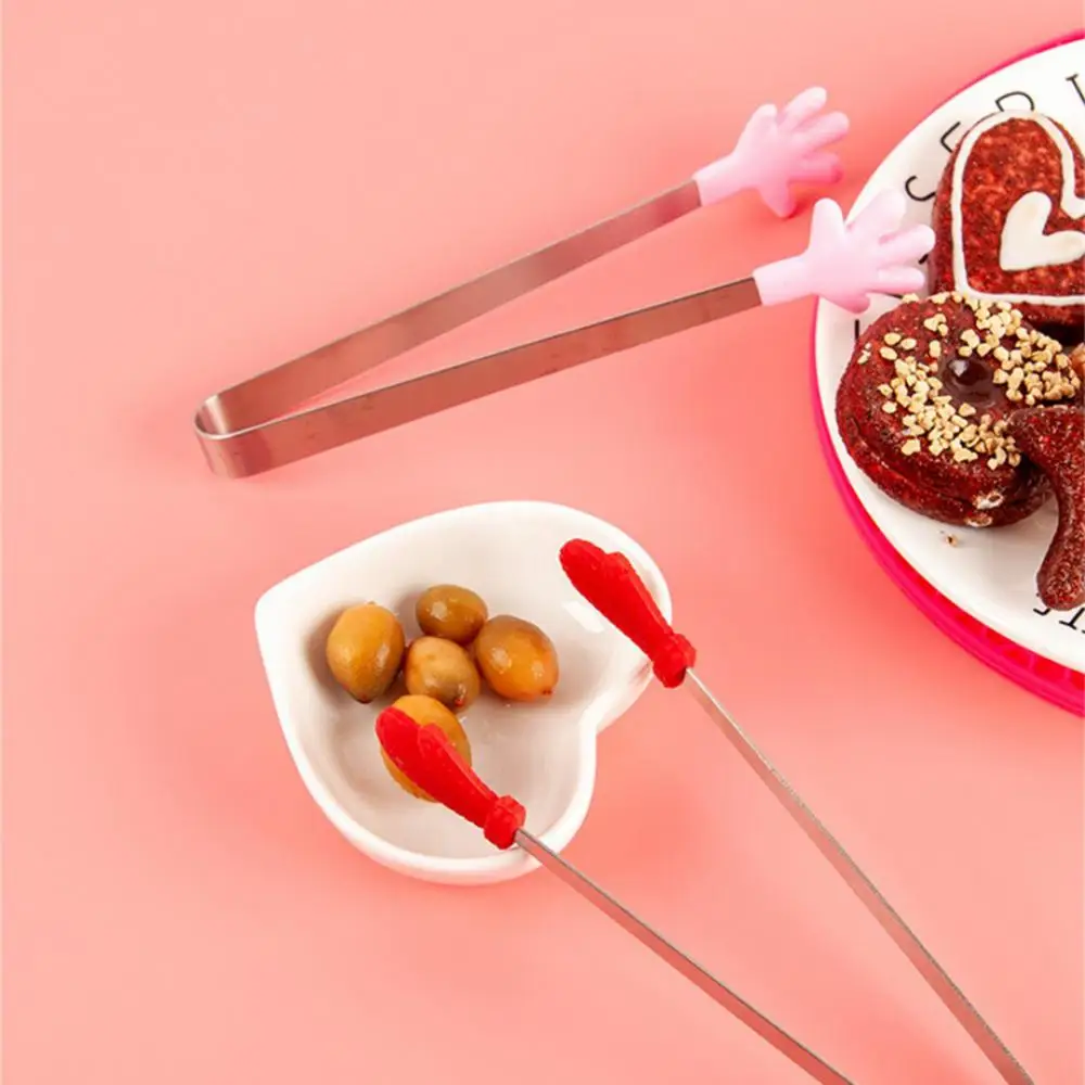 Food Tongs Kitchen Utensils Set Creative Small Palm Silicone Food Tongs Stainless Steel Ice Clip Mini Dessert Ice Candy Food Dishes BBQ Clip DIY Kitchen Tools