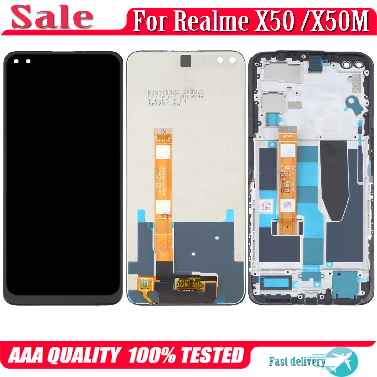 

ЖК-дисплей 6,57 дюйма для Realme X50m X50 5G, сменный сенсорный экран, дигитайзер в сборе RMX2144, ЖК-дисплей с рамкой