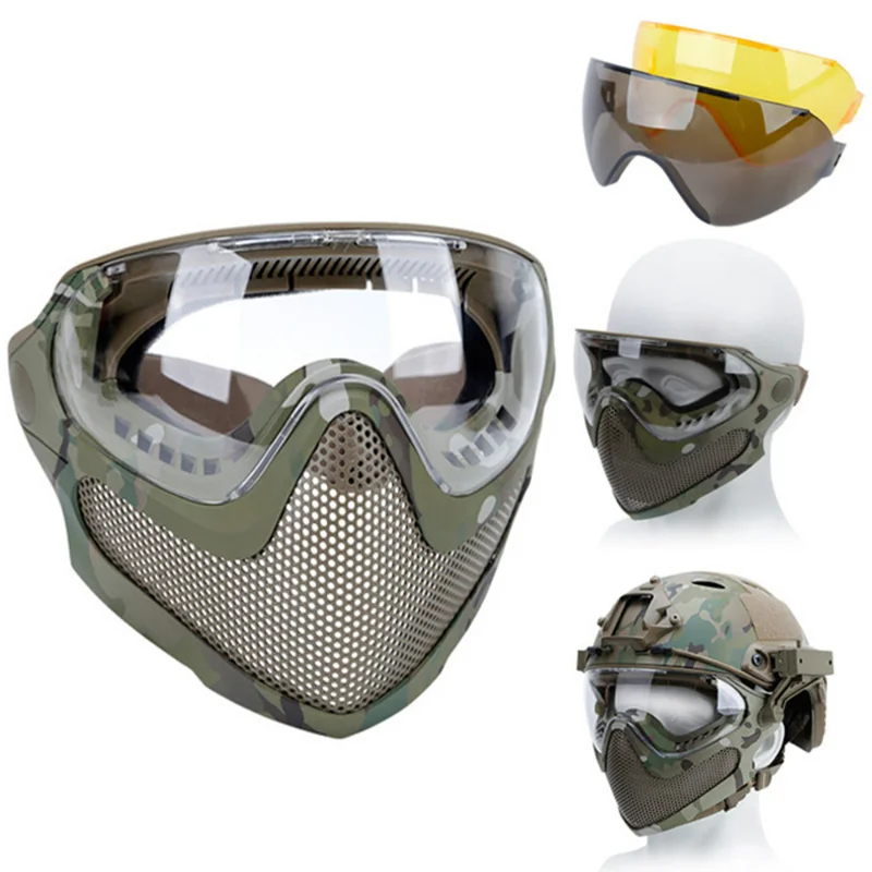 

Тактическая Маска для лица, противотуманные очки, пейнтбол, страйкбол, Cs стрельба, стальная сетка, дышащая Защитная головка, искусственное охотничье снаряжение