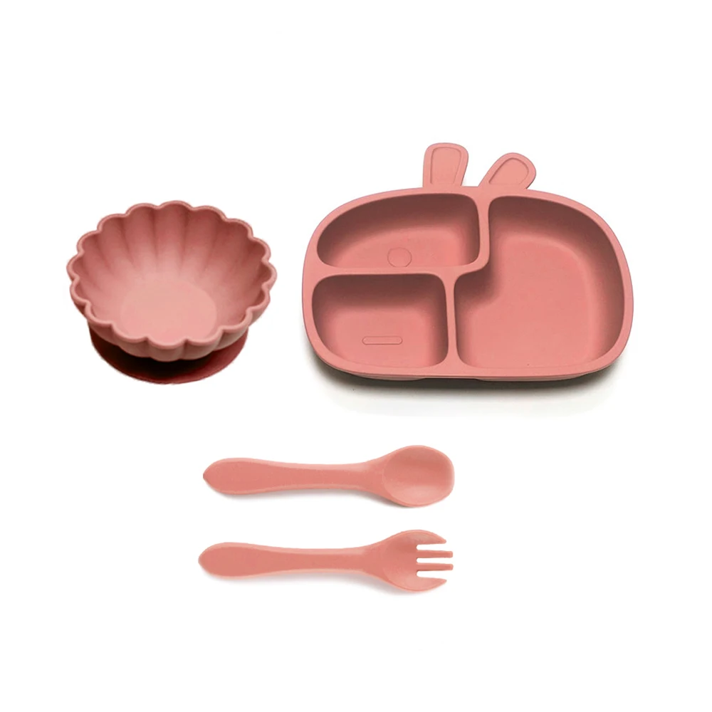 4pcs Baby Dinner PlateInfant Suction Cup Compartment PlateAutonomous Eating Training Bowl and Plate Set 3