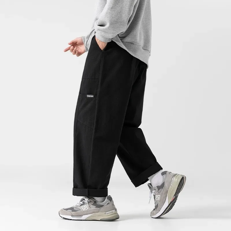 Autumn and Winter Thickening Japanese Work Casual Pants Men 100% Cotton Street Trend Loose Straight Texture Splicing Pants New