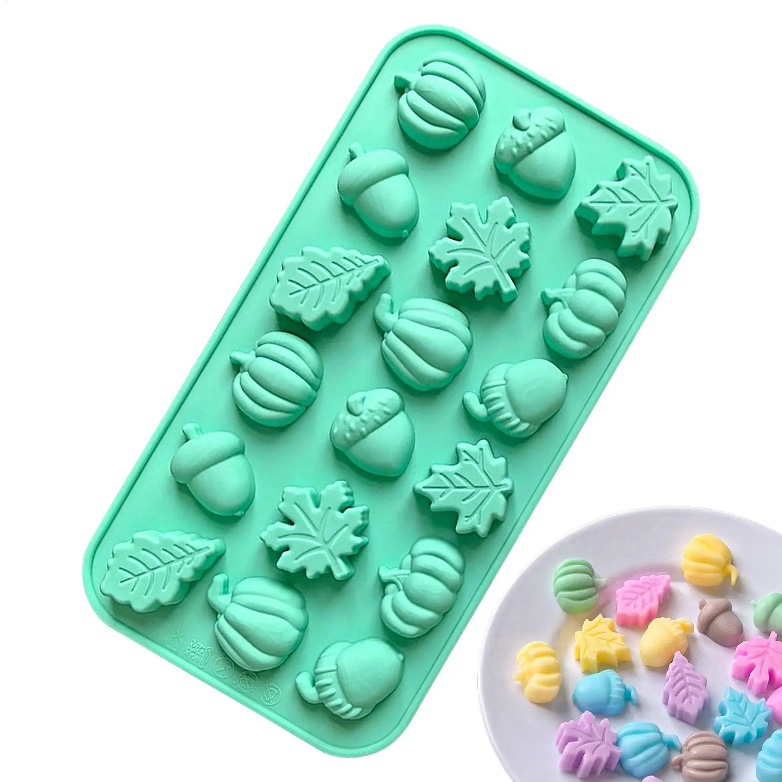 Fall Resin Molds 18-Cavity Candy Pumpkin Pine Cone Maple Leaves Moulds Mini Silicone Non Stick Easy Release Molds for Craft Soap
