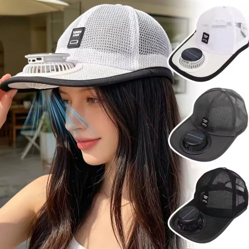 통기성 좋은 솔라 팬이 있는 햇빛 가리개 야구 모자, USB 충전식 솔라 팬 야..