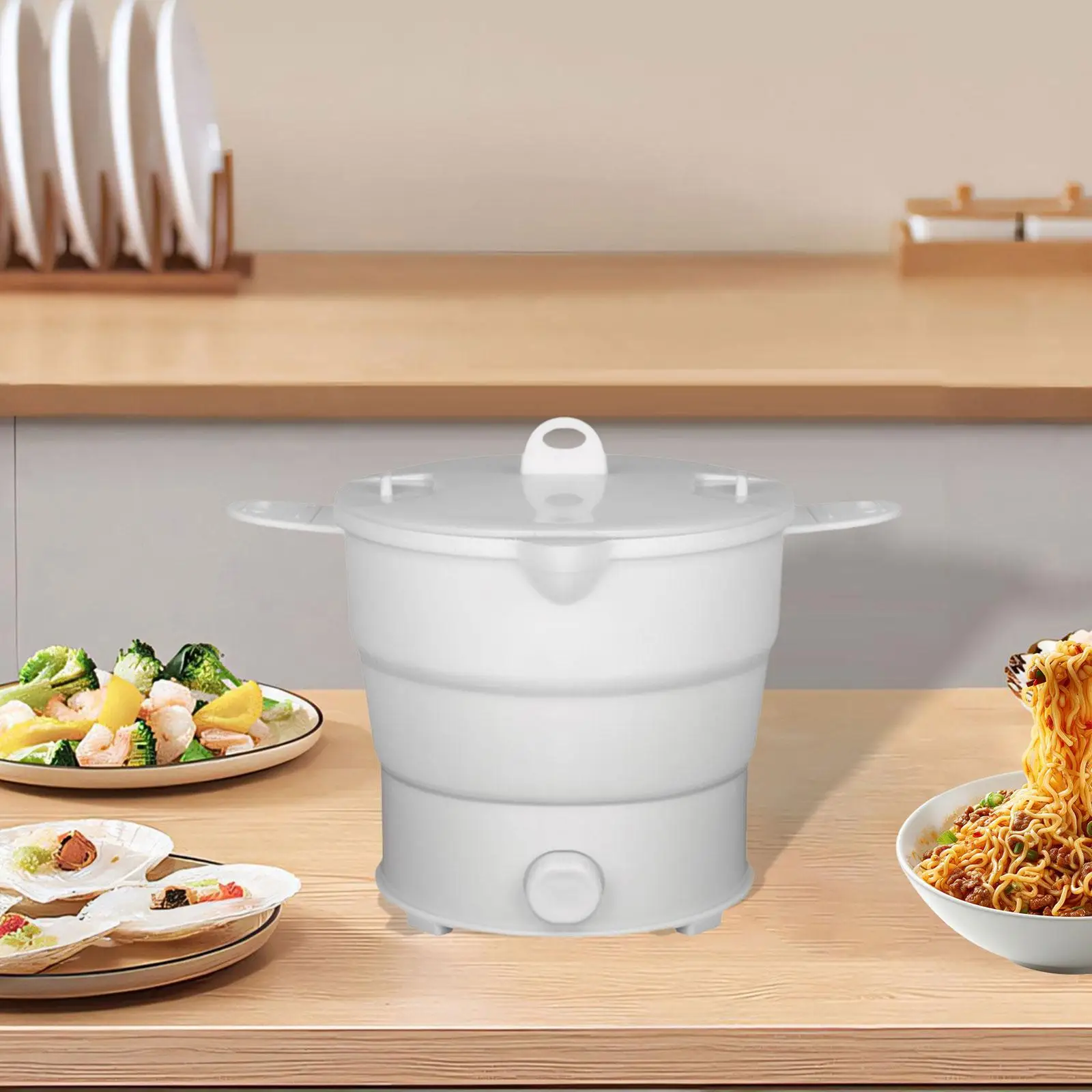 Foldable Electric Cooker 1.2L with Steamer Mini Heating Pot Water Boiling Pot for Camping Cooking Rice Business Trip Hotel Dorm