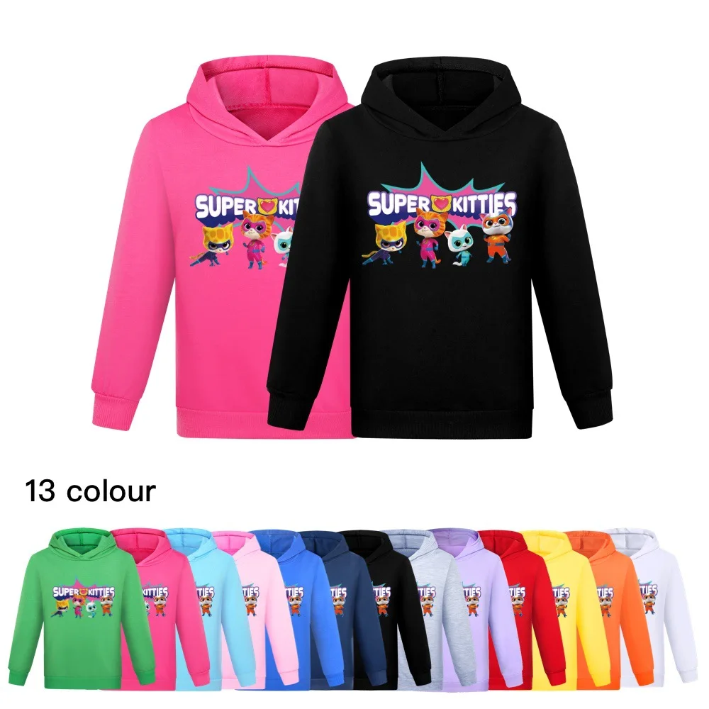 

New Anime Superkitties Hoodie Kids Knitted Pullover Sweatshirts Baby Girls Cartoon Super Cats Clothes Boys Hoody Outerwear&coats