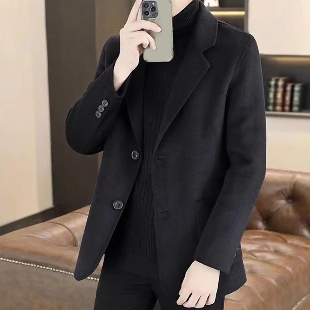 Denim Short Jacket Men Long Sleeve Suit Coat with Vertical Pockets Elegant Wool Suit Coat with Lapel Pockets Classic Jacket