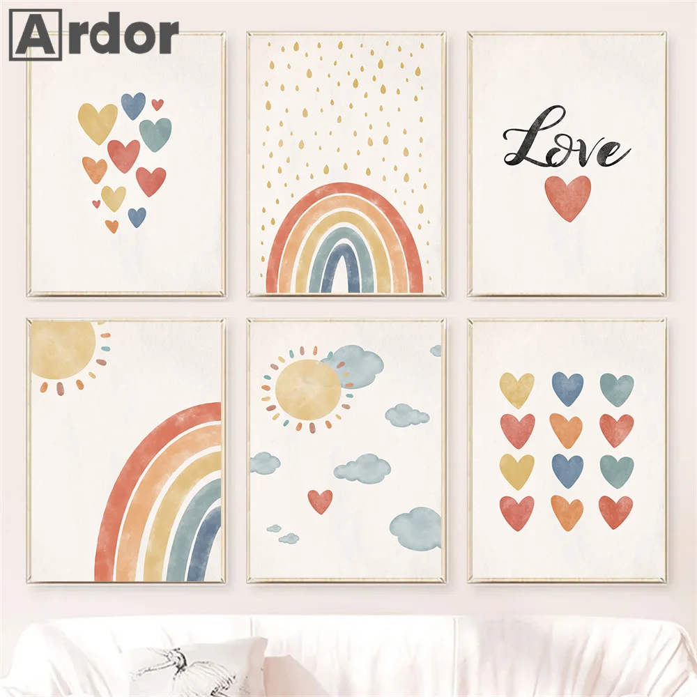 

Boho Heart Rainbow Posters You Make Me Happy Canvas Painting Nursery Wall Art Print Nordic Pictures Baby Kids Room Decoration