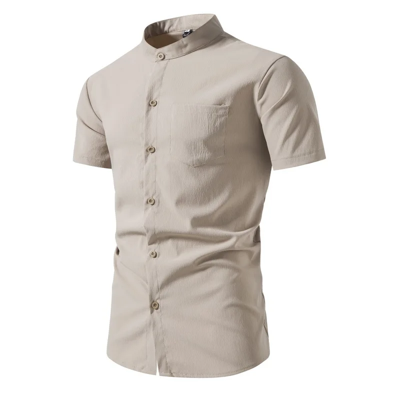 thumbnail image 1 of Camisas de cuello alto de manga corta estilo chino retro de verano para hombres, 1 of 4