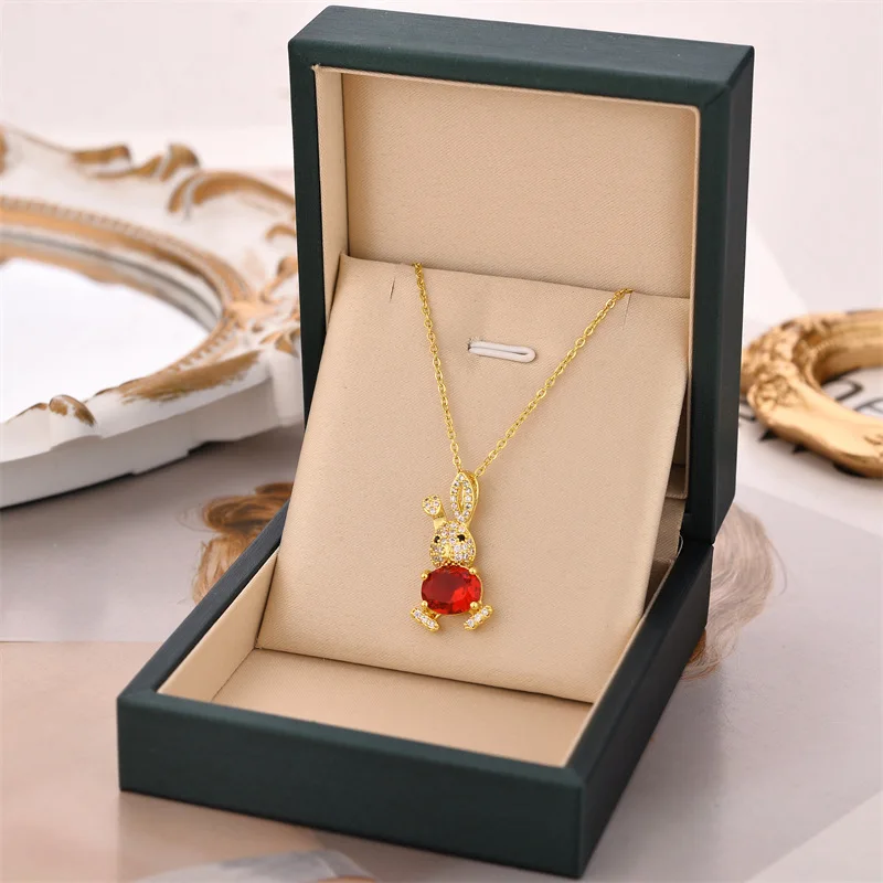 

Little Rabbit Ruby Pendant Necklace High Quality Titanium Steel Necklace Popular Jewelry