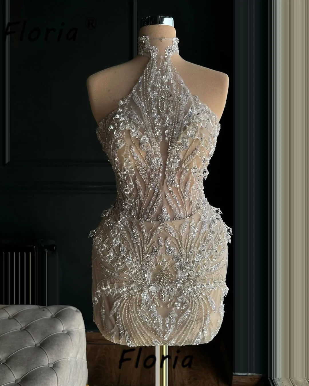 Cocktail Dress Chic Special Design Halter Beaded Short Crystal Stone Tassels Dubai Mini Prom Dresses vestidos de coquetel