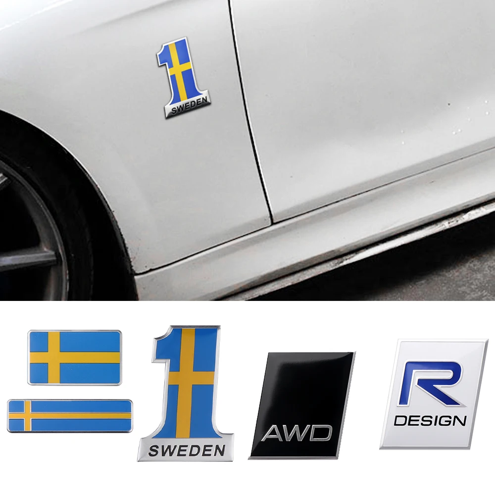 3D Aluminium Auto Körper Aufkleber Schweden Flagge Nationalen Emblem Dekor  Abziehbilder Für Volvo AWD XC60 XC90 XC40 V40 V50 V60 v70 S60 S80 S90