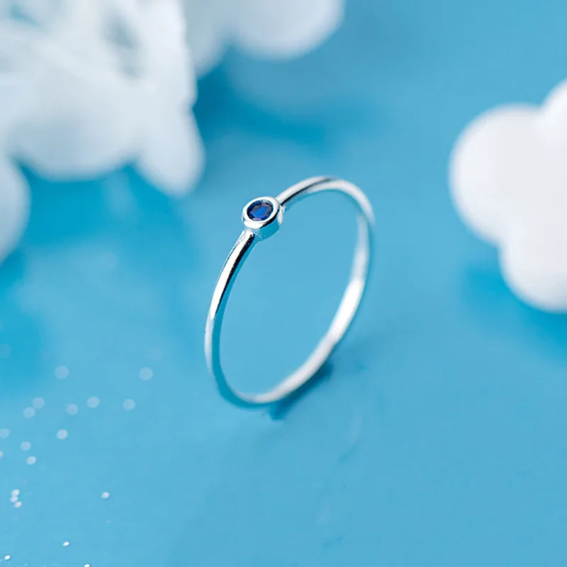 Women 925 Sterling Silver Blue Zircon Round Ring