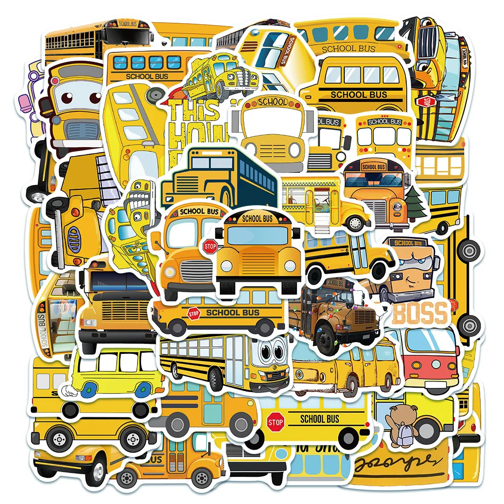 

10/30/50 PCS Yellow School Bus Cartoon Stickers Decorative Stationery Scrapbook Notebook Phone Diary Kid Baby DIY Decal