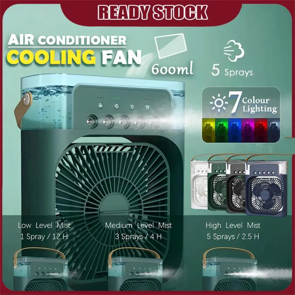 Cooling Fan Air Humidifier 6 Inch Air Conditioner 3 Speeds 5 Sprays 7 Color Lights Portable