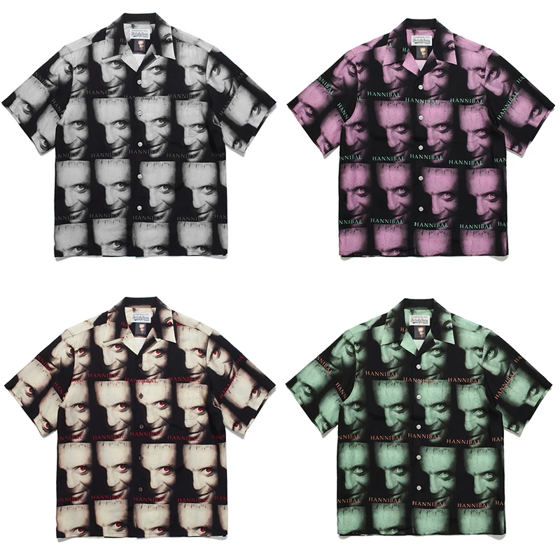 

Film Portrait Full Print Wacko Maria Shirts Men Women 1:1 Streetwear Tops Black Apricot Green Purple Hawaiian Style Short Sleeve