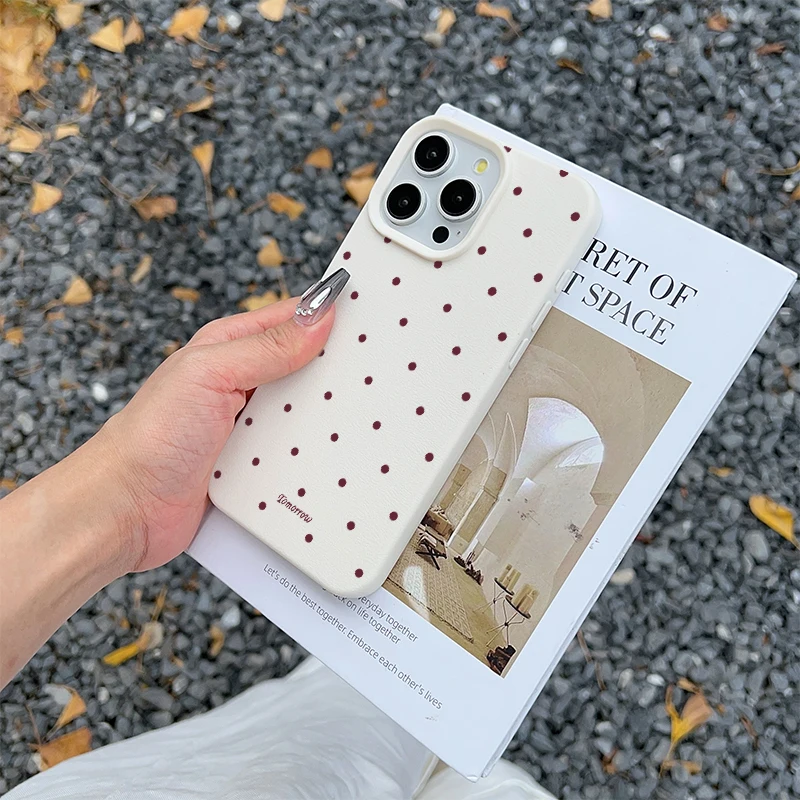 Polka Dots Soft Silicone Phone Case with TPU Leather Cover