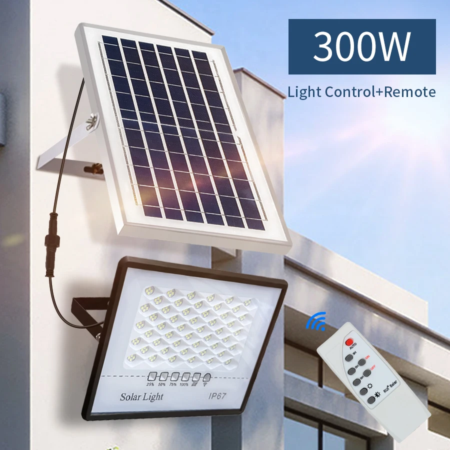 Lámpara Solar de 300W para exteriores, focos impermeables, luces solares  con Control remoto, reflector Solar para pared, calle, jardín, luz Solar