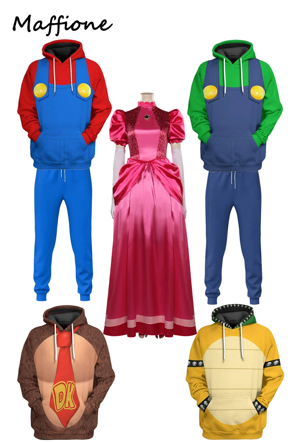 

Anime Plumber Cosplay Peach Fantasy Hoodie Pants Movie Princess Disguise Costume Couples Disguise 3D Printed Hooded Sweatshirt