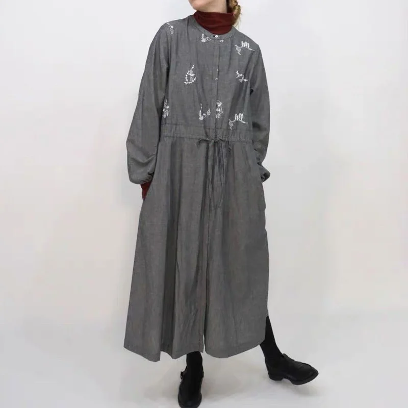 

Женское хлопковое платье с вышивкой Johnature, повседневное свободное платье в японском стиле мори с эластичной талией, для весны, 2024