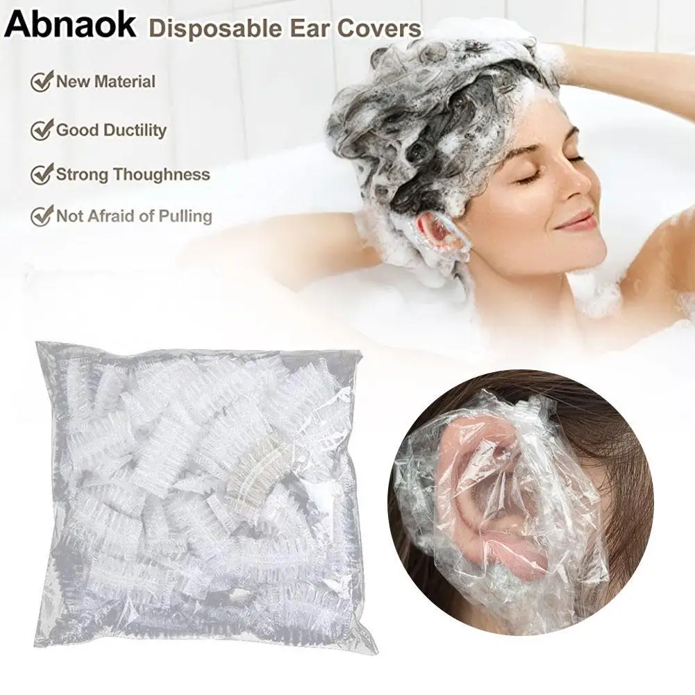 shower cap disposable 100 pcs thickening women waterproof shower caps normal size clear 100Pcs Disposable Ear Cove Hairdressing Earmuffs Waterproof Clear Ear Protection Bath Shower Earmuff Cap Cleaning Accessories