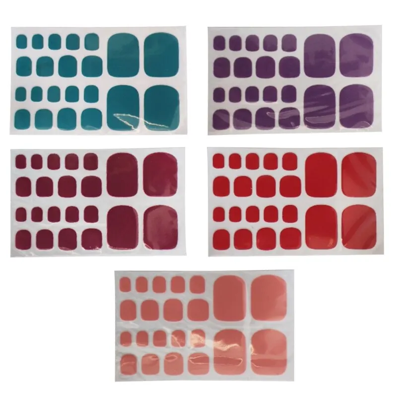 Solid Color Toenail Stickers 22tips/sheet 5 Color In1 Waterproof Fashion Nail Stickers Manicure Decals