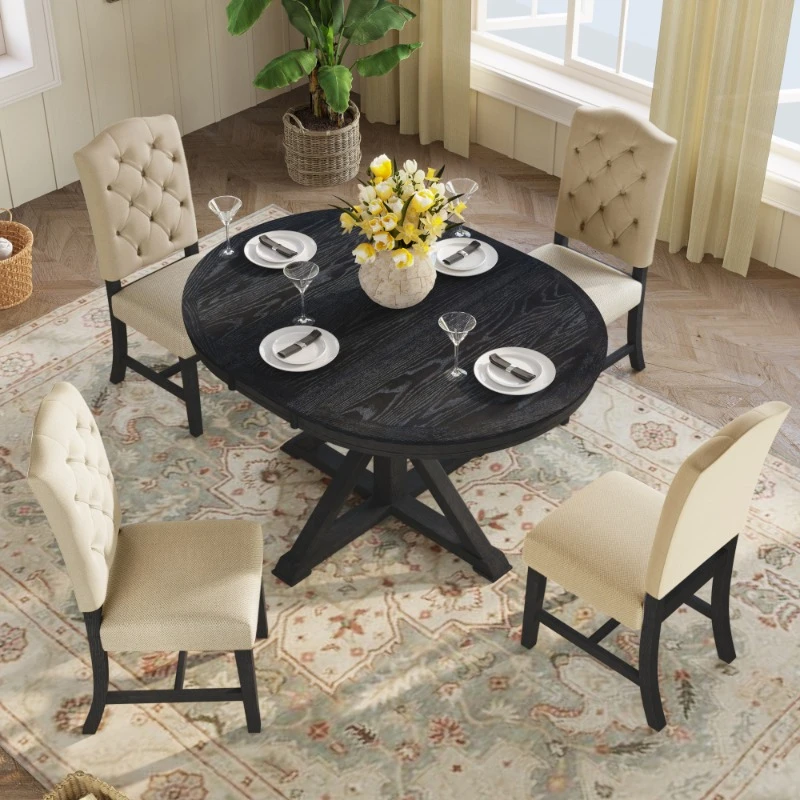 

5 Pieces Kitchen Dining Table Set Upholstered Excellent Dining Room Sets 4 Chairs Retro Style Table And Chair Set Home Furniture