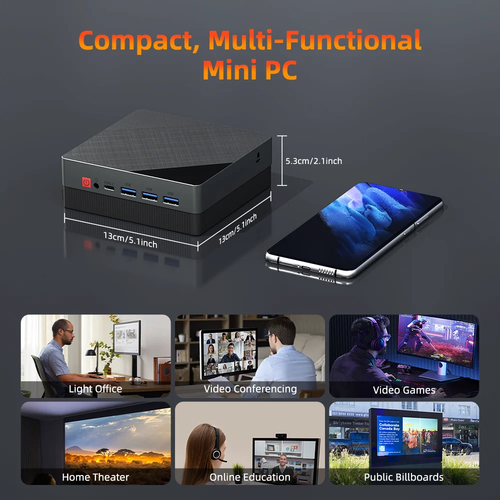 Texhoo MINI PC Ryzen 5 4500U DDR4 16G RAM 512G SSD WIFI6 BT5.2 Windows 11 LAN*2 HDMI*2 USB3*3 Dual 4k Display Desktop Computer
