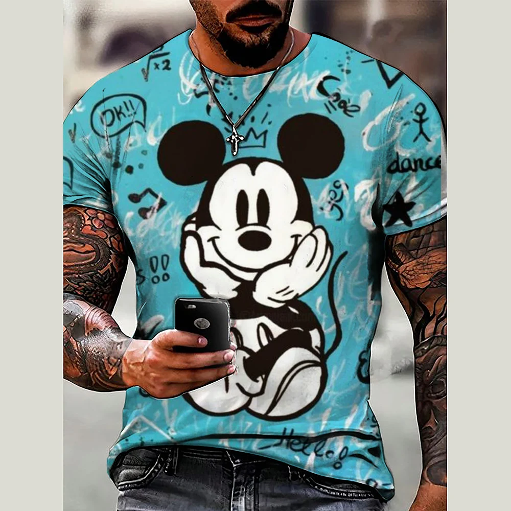 thumbnail image 1 of Camiseta de verano de Disney para hombre, con estampado de Mickey Mouse, camisetas con dibujos animados, ropa de manga corta a la moda, ropa informal para hombre, 1 of 5