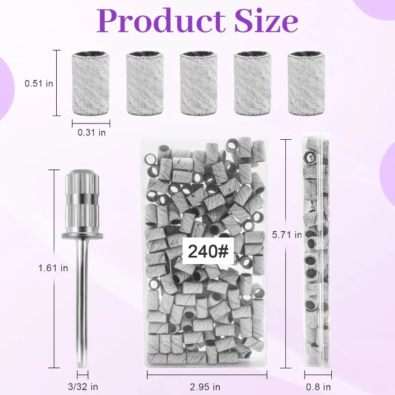 240 그릿 샌딩 밴드 네일 드릴 100개, 초미세 샌딩 밴드 네일 천연 손톱 광택 및 쉐이핑