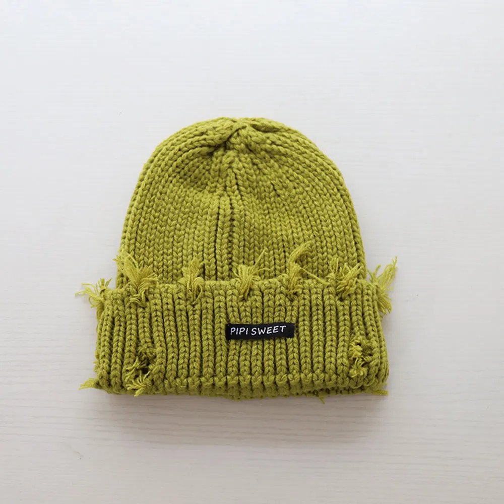 

Hat Women Beanies Autumn Winter Warm Letter Small Label Broken Edge Knitted Wool Hat Cold Hats Unisex