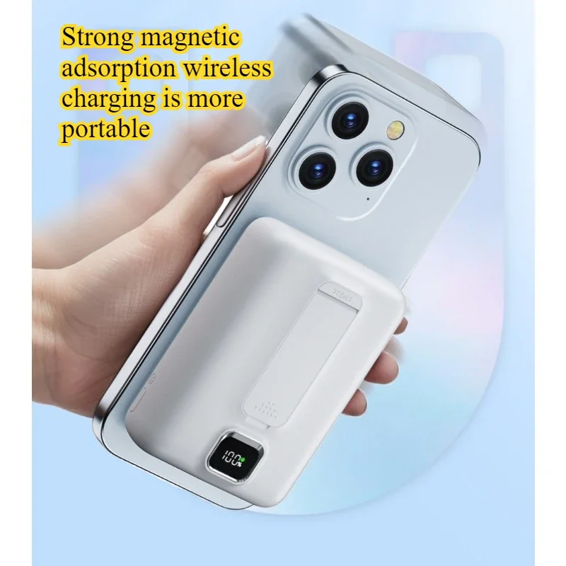 Q16 Portable Power Bank with Hidden Stand Magnetic Fast Charging Transparent Industrial Style 10000mA 2