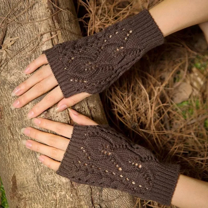 Women Gloves Stylish Hand Warmer Winter Gloves Women Arm Crochet Knitting Faux Wool Mitten Warm Fingerless Gloves