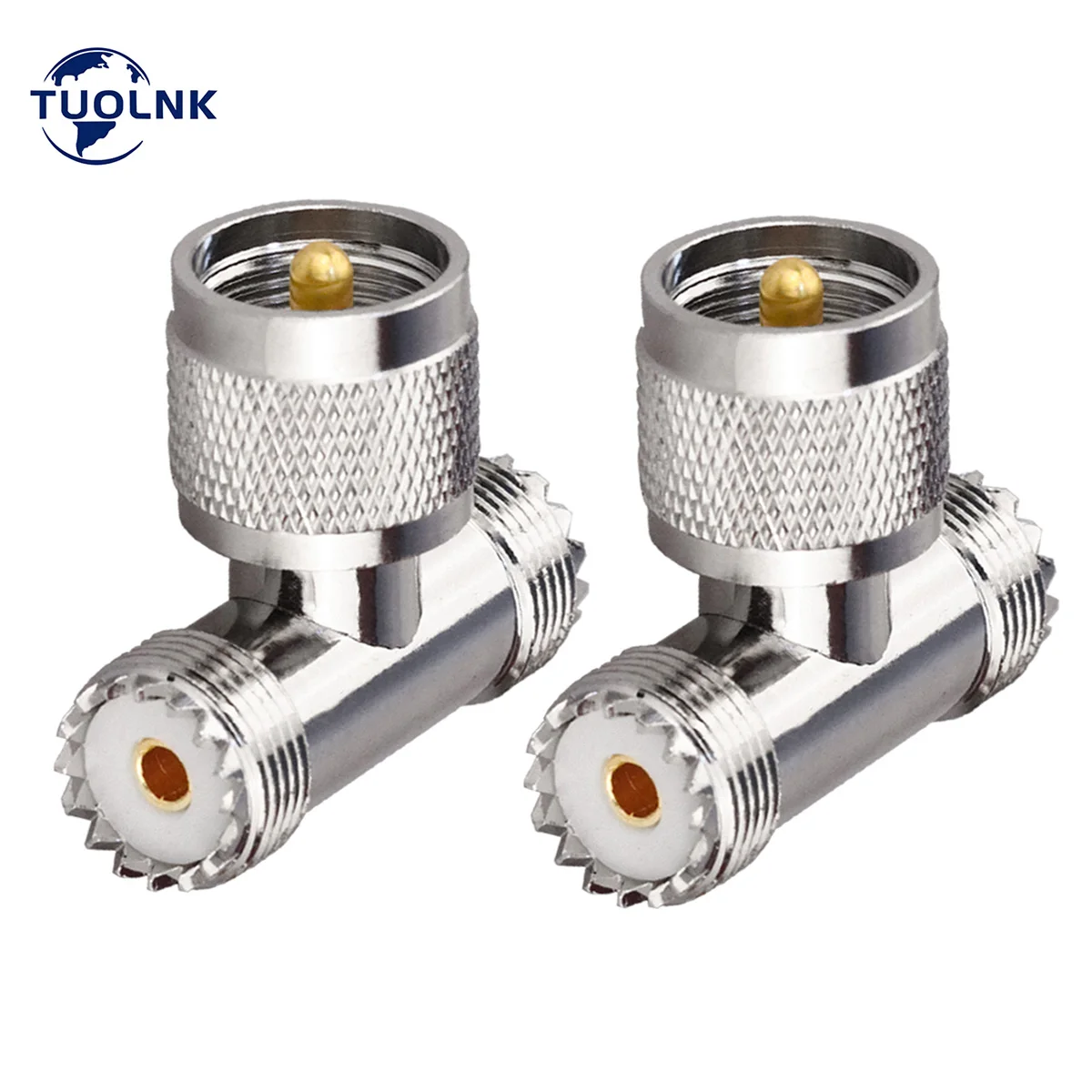 

2pcs/Lot UHF Triple Tee Connector UHF Male to Dual UHF Female 3 Way Splitter Coax Adapter PL259 SO239 Combiner Splitter Adapter
