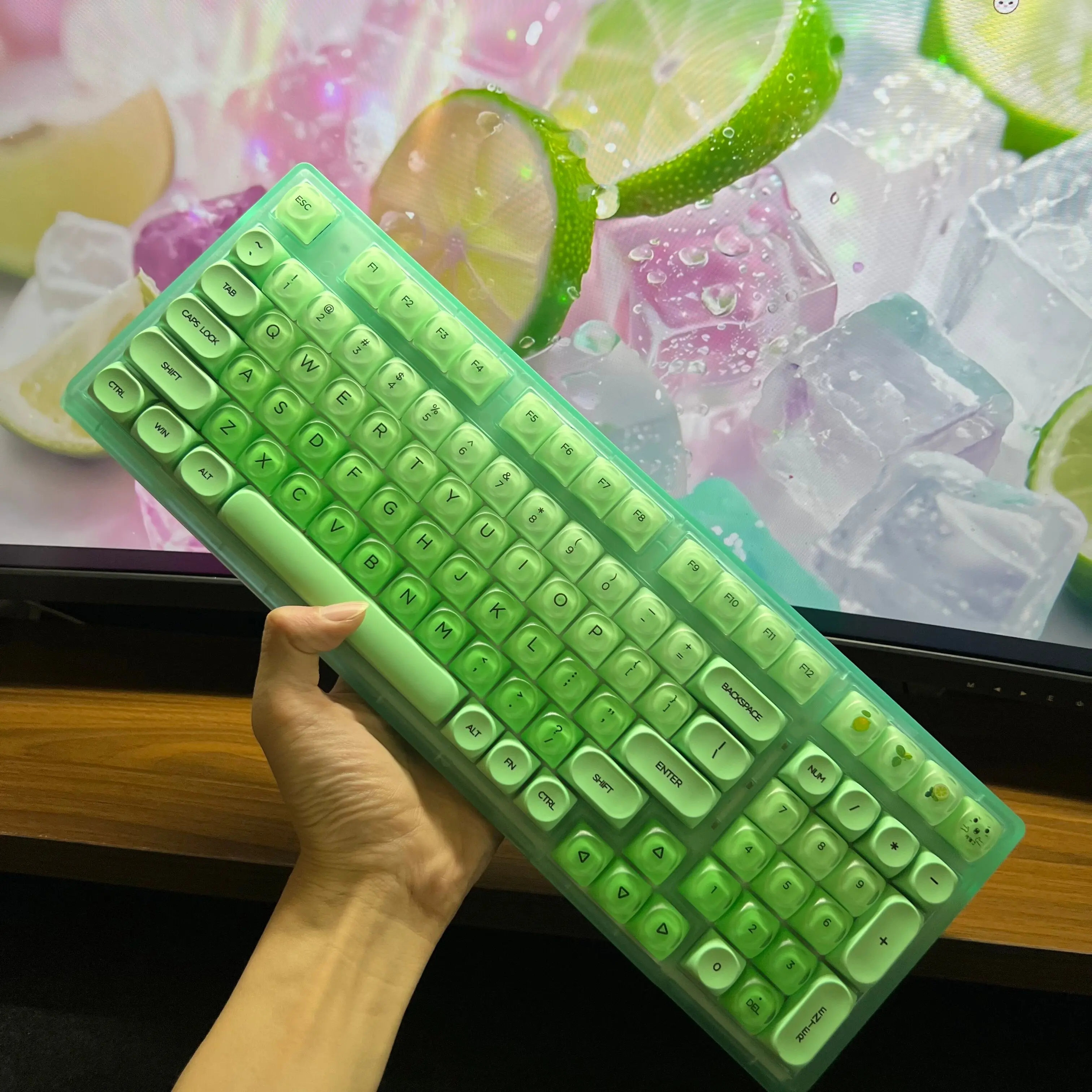 젤리 그린 테마 기계식 키보드 블루투스 무선 트라이 모드 맞춤형 핫 스왑 RGB 인체공학적 사무실 게임용 키보드 선물