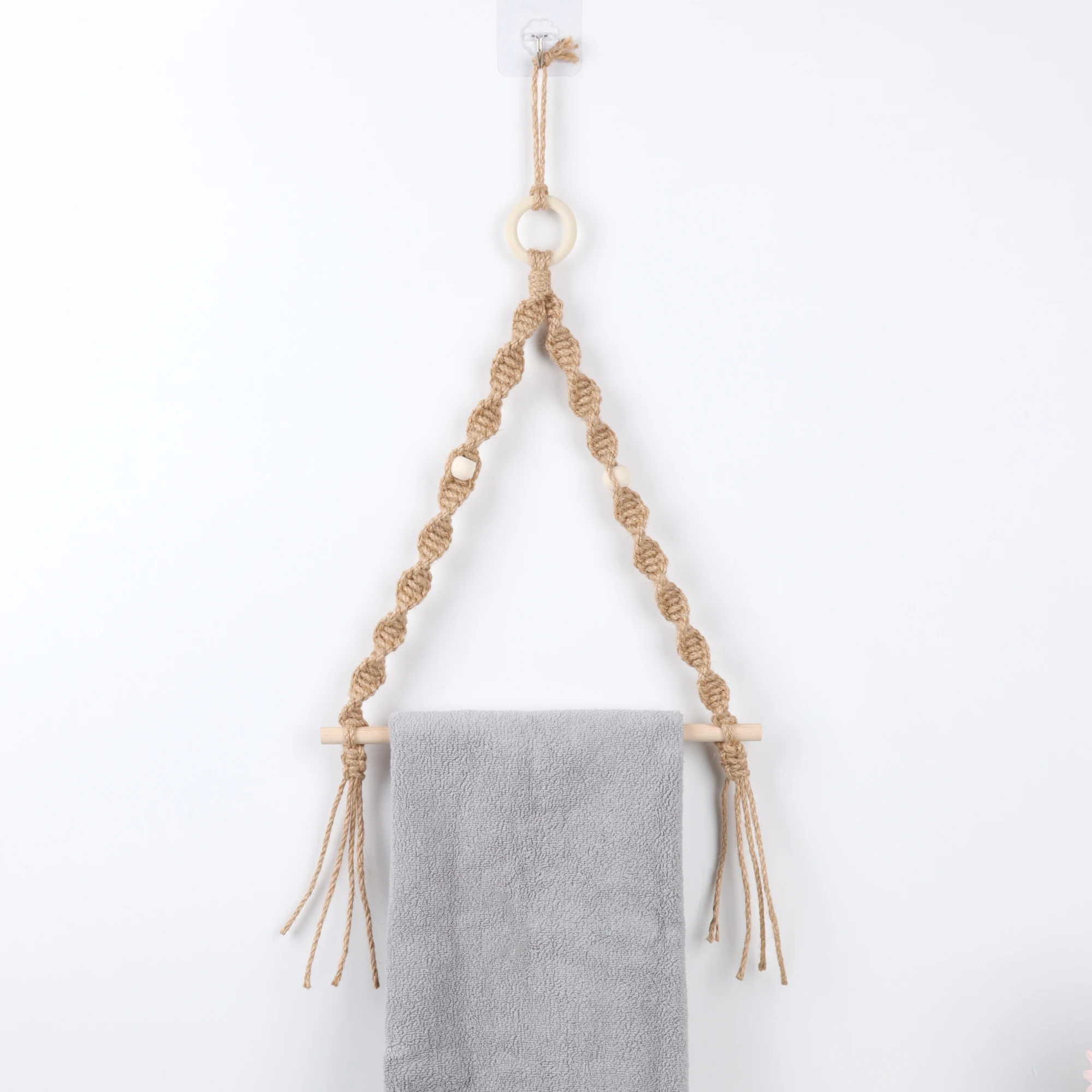Bohemian Hand-woven Hemp Wall-mounted Wooden Bead Roll Paper Rack Towel Rack Homestay Tissue Storage Wall Home Decoration