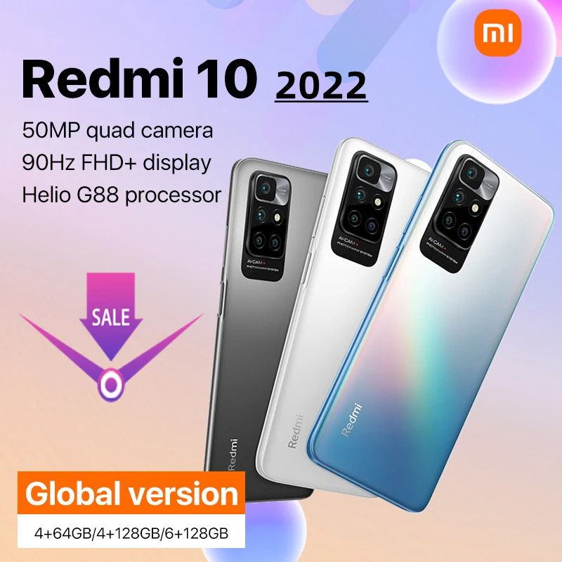 Global Version Xiaomi Redmi 10 2022 64GB 128GB MediaTek Helio G88 Octa Core 50MP AI Quad Camera 90Hz FHD Display Redmi10 2022 